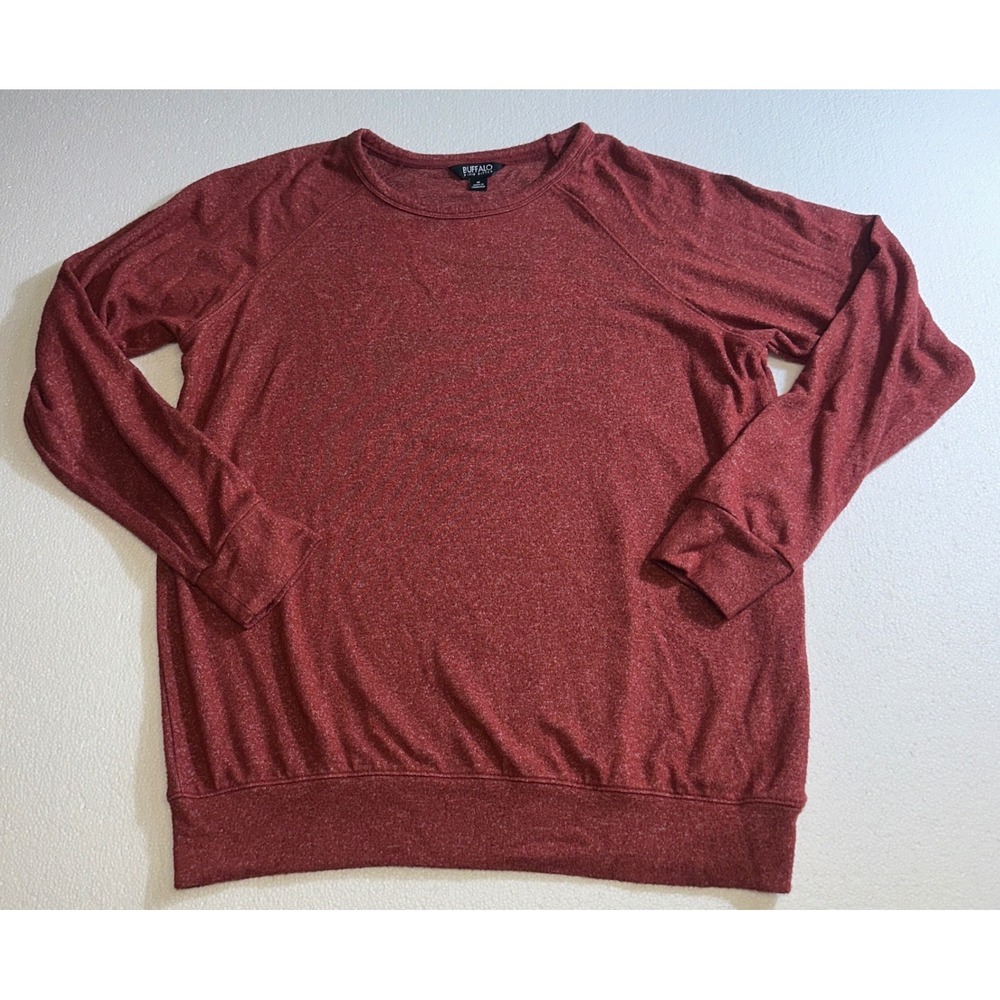 Buffalo David Bitton Mens Red Heather Raglan Long Sleeve Pullover Top M HO423-01